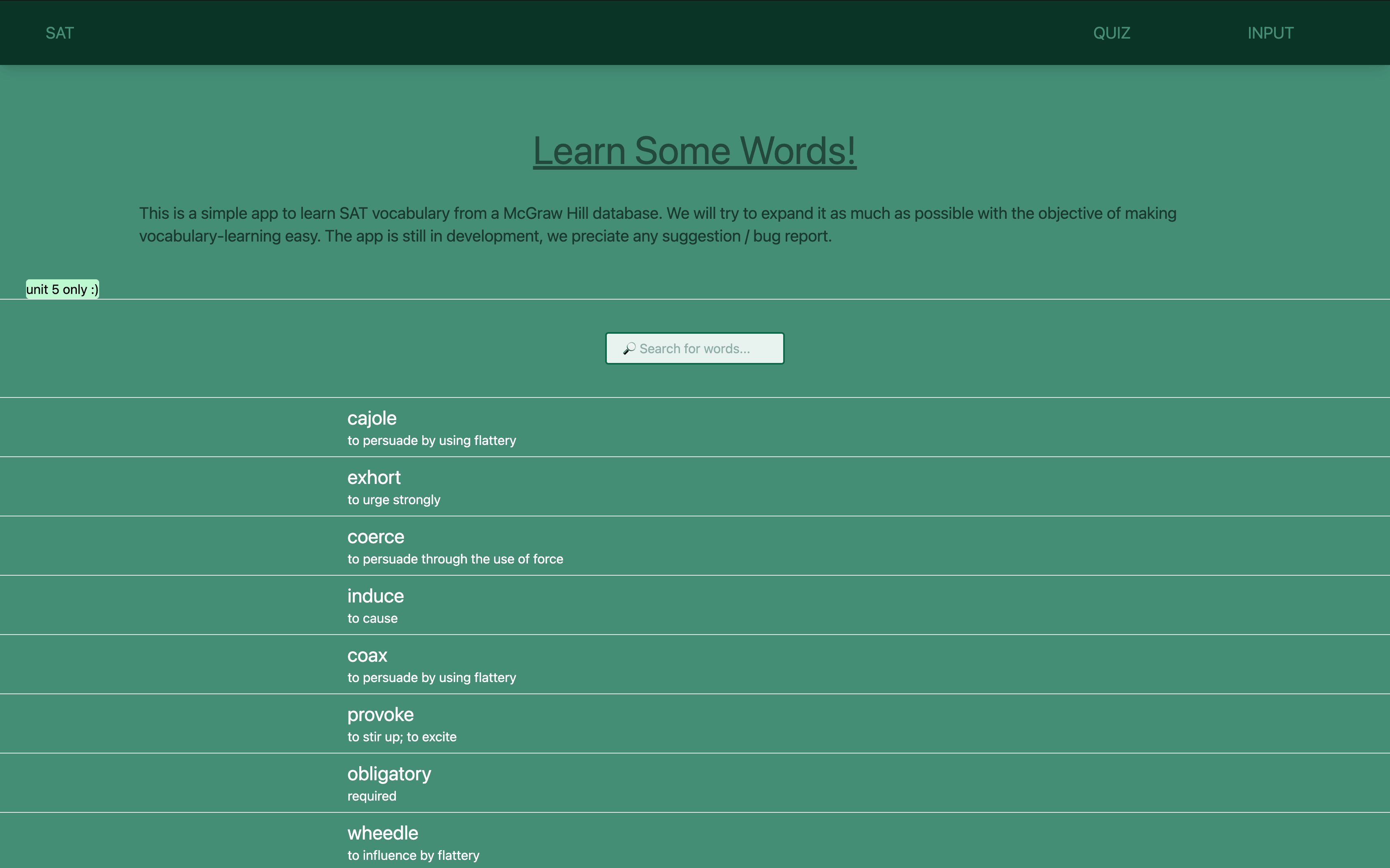 SAT vocabulary learning application